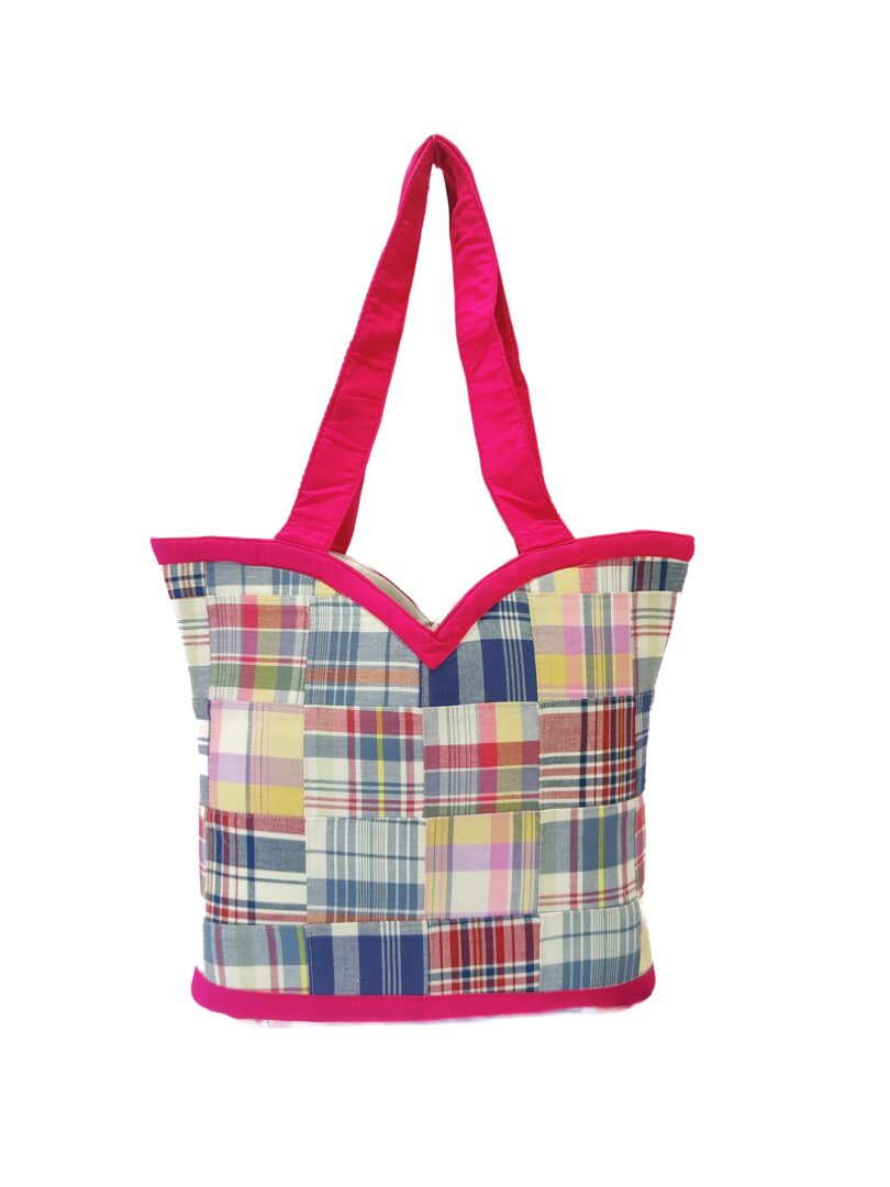 COTTON CHECK PRINT HAND TOTE BAG