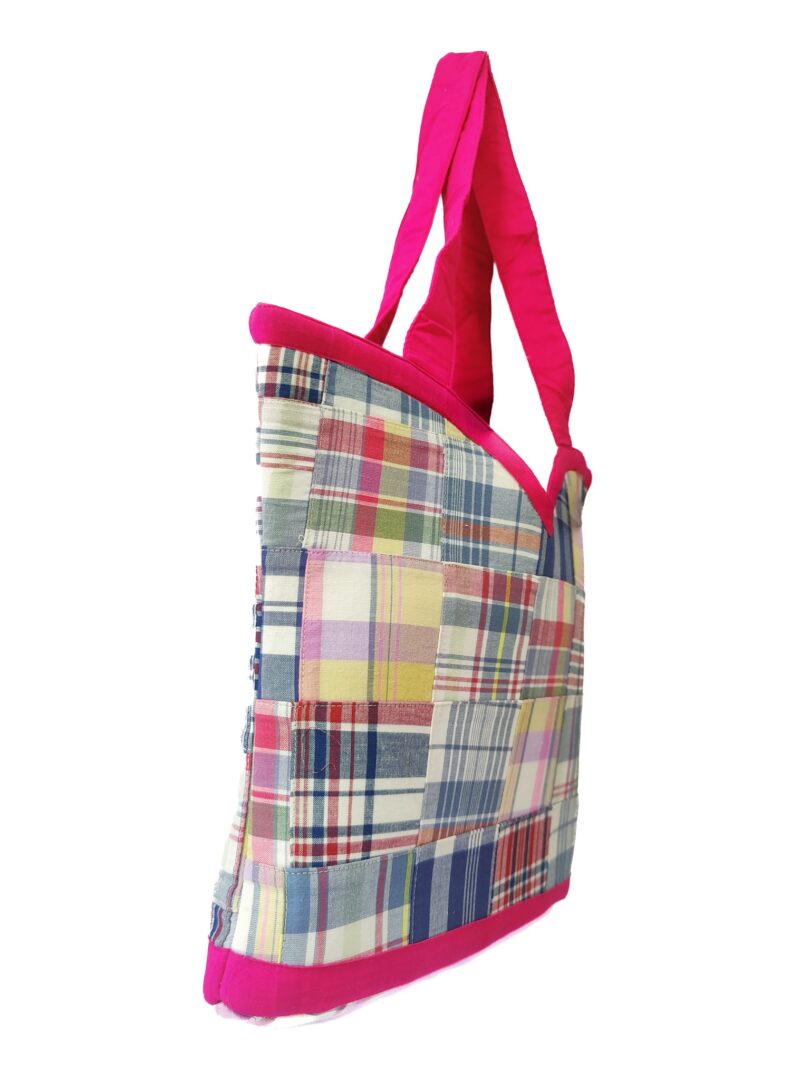 COTTON CHECK PRINT HAND TOTE BAG - Image 2