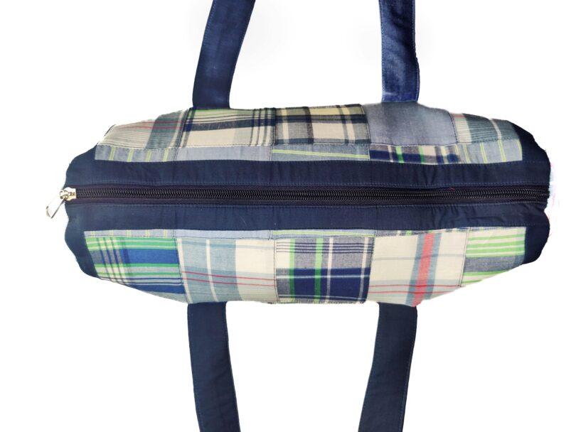 COTTON CHECK PRINT TOTE BAG - Image 2