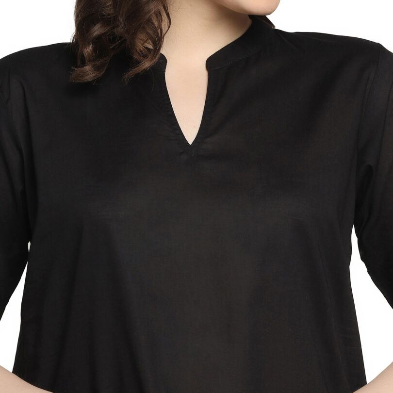 WOMEN COTTON TOP PLAIN BLACK CHINESE COLLAR - Image 3