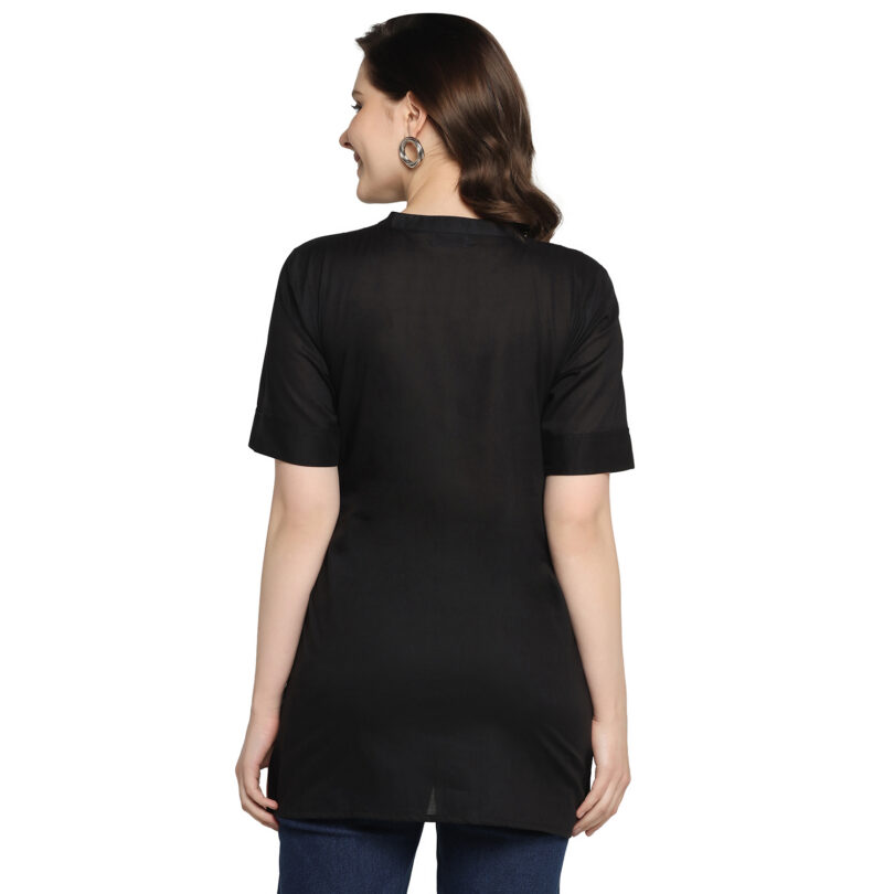 WOMEN COTTON TOP PLAIN BLACK CHINESE COLLAR - Image 6