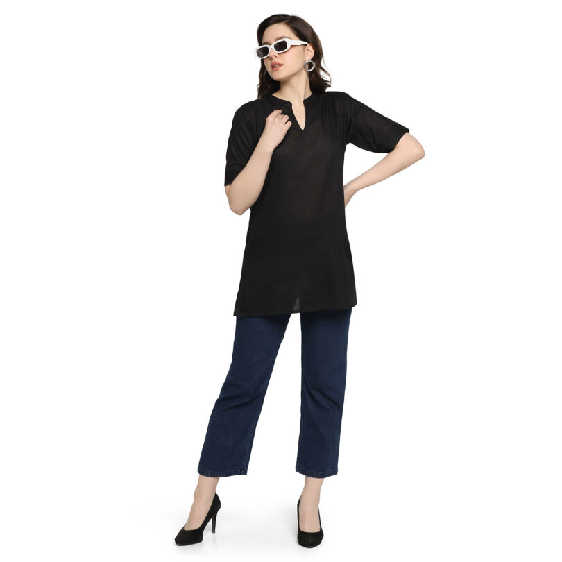 WOMEN COTTON TOP PLAIN BLACK CHINESE COLLAR - Image 7