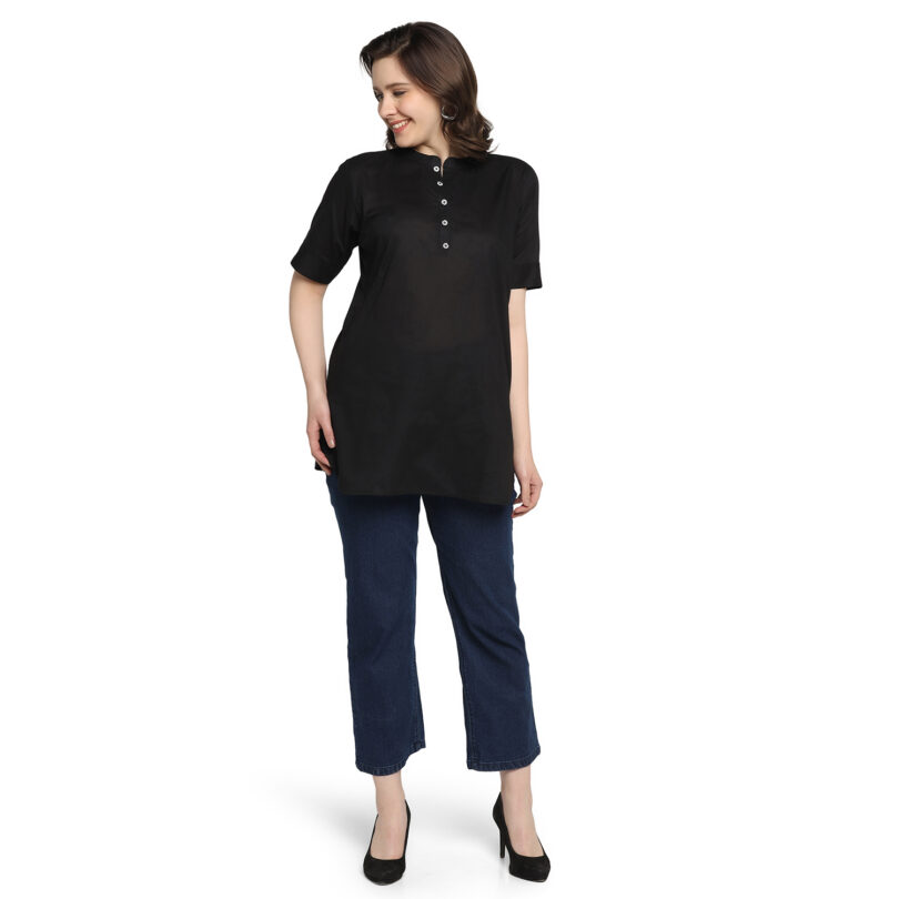 WOMEN COTTON TOP BLACK WITH BUTTON - Image 2