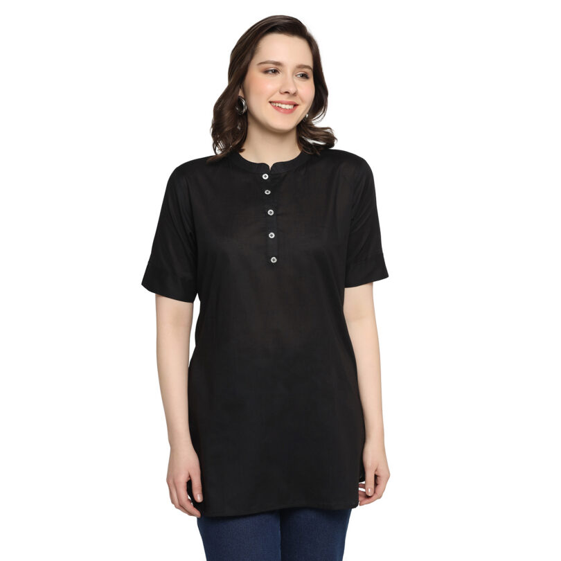 WOMEN COTTON TOP BLACK WITH BUTTON