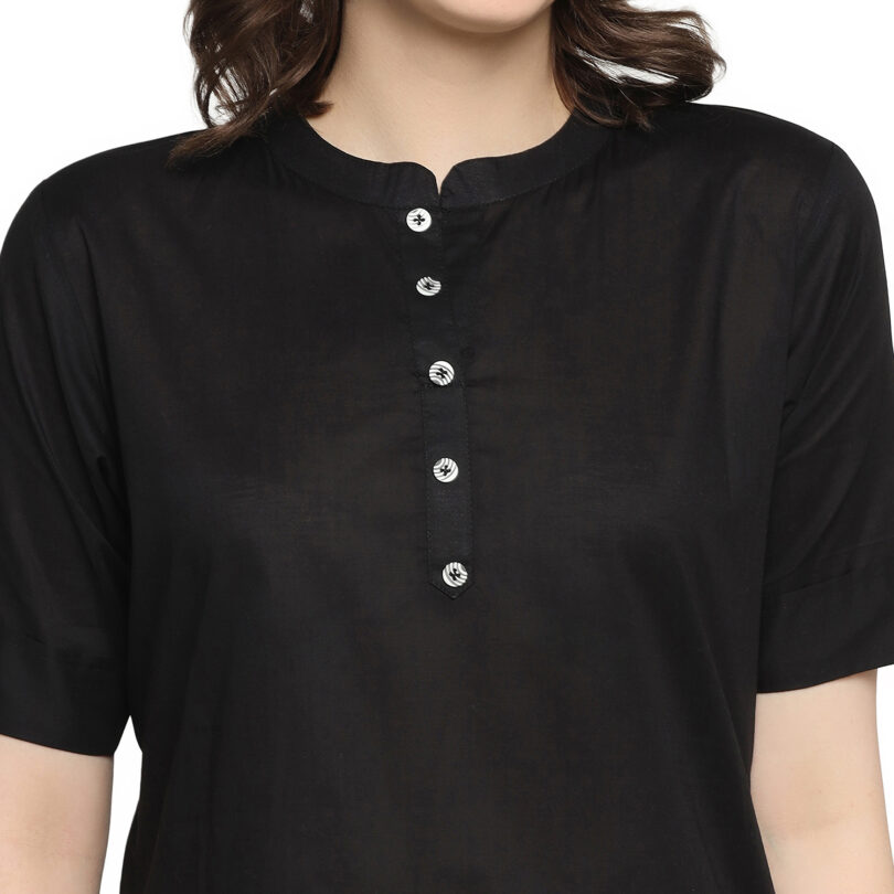 WOMEN COTTON TOP BLACK WITH BUTTON - Image 3