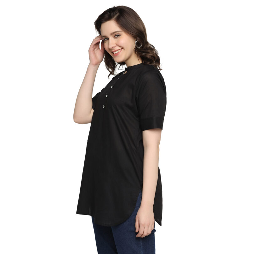 WOMEN COTTON TOP BLACK WITH BUTTON - Image 4