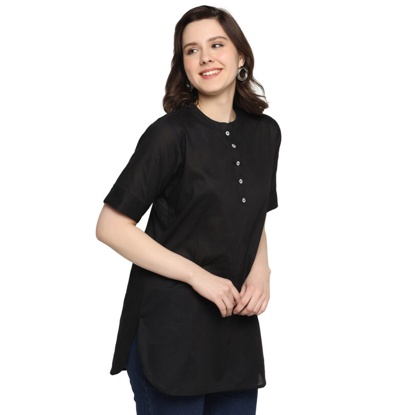 WOMEN COTTON TOP BLACK WITH BUTTON - Image 5