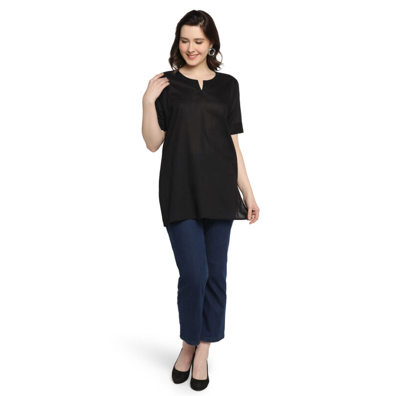 WOMEN COTTON TOP BLACK OVAL NECK - Image 2