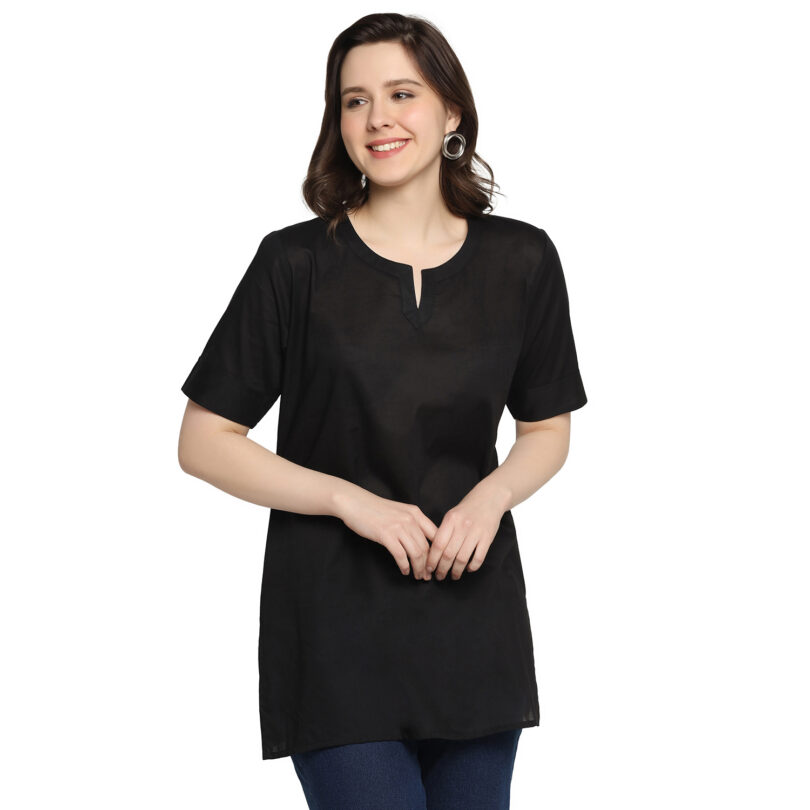 WOMEN COTTON TOP BLACK OVAL NECK