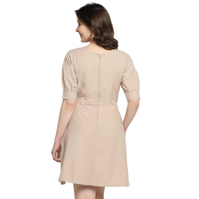 WOMEN COTTON ONEPIECE DRESS OVAL NECK IN CREAM COLOR - Image 4
