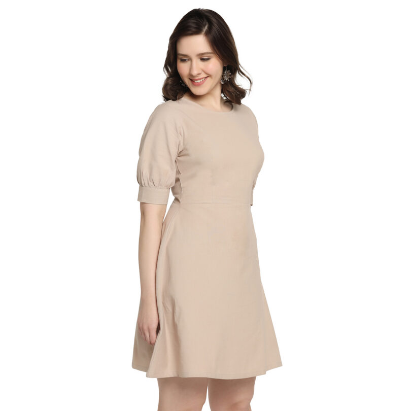 WOMEN COTTON ONEPIECE DRESS OVAL NECK IN CREAM COLOR - Image 5