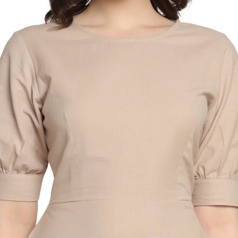 WOMEN COTTON ONEPIECE DRESS OVAL NECK IN CREAM COLOR - Image 7