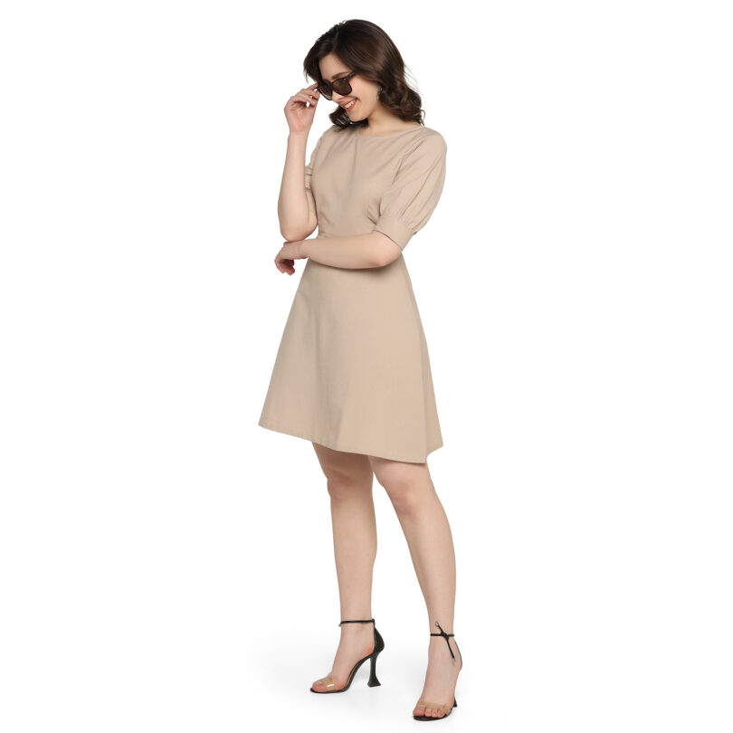 WOMEN COTTON ONEPIECE DRESS OVAL NECK IN CREAM COLOR - Image 8