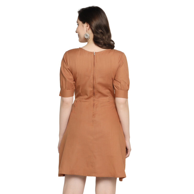 WOMEN ONEPIECE DRESS OVAL NECK IN BROWN COLOR - Image 4