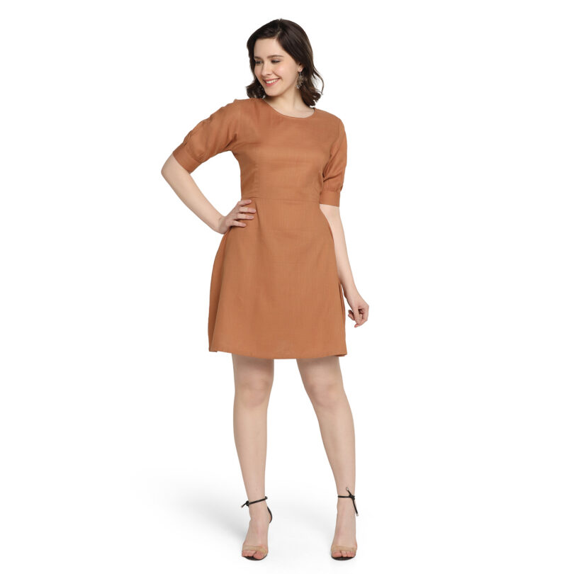 WOMEN ONEPIECE DRESS OVAL NECK IN BROWN COLOR