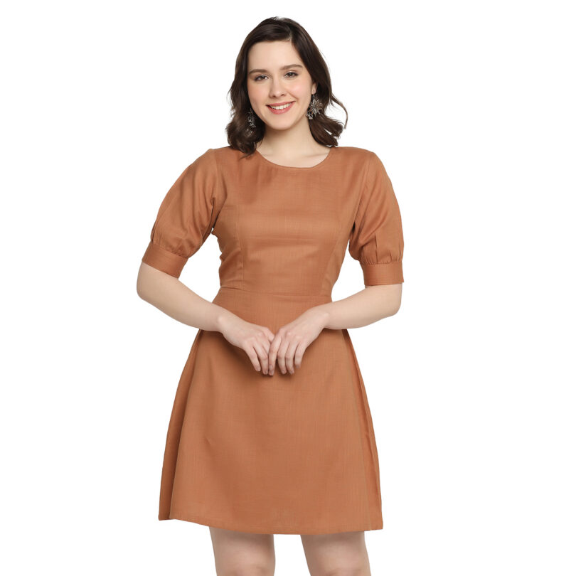 WOMEN ONEPIECE DRESS OVAL NECK IN BROWN COLOR - Image 2