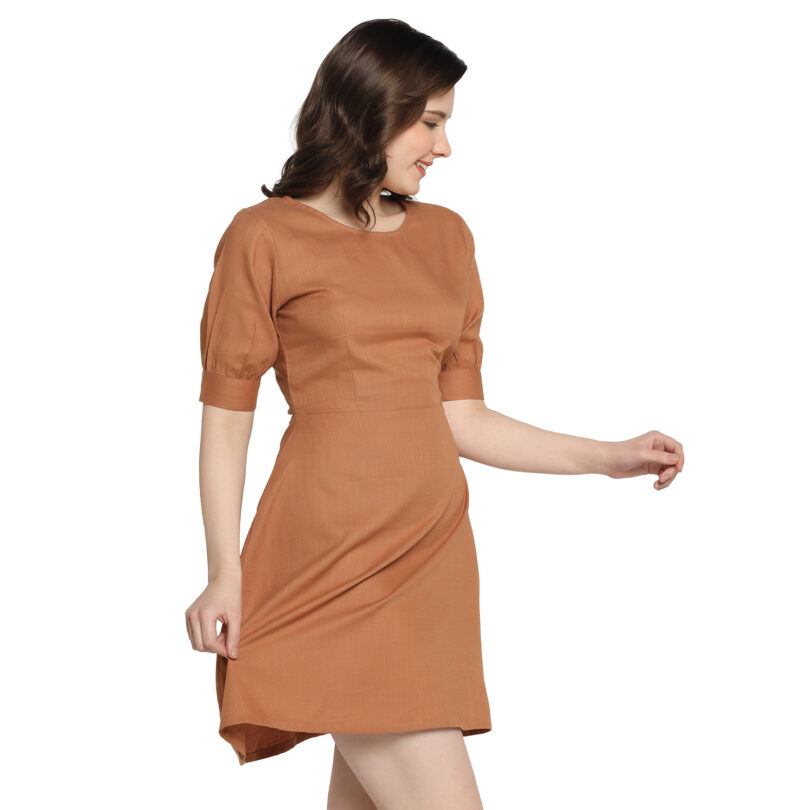 WOMEN ONEPIECE DRESS OVAL NECK IN BROWN COLOR - Image 5