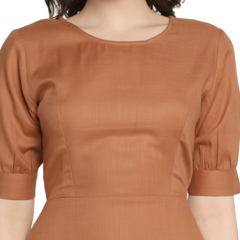 WOMEN ONEPIECE DRESS OVAL NECK IN BROWN COLOR - Image 6