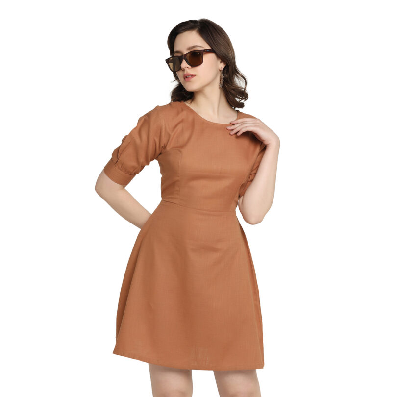 WOMEN ONEPIECE DRESS OVAL NECK IN BROWN COLOR - Image 7