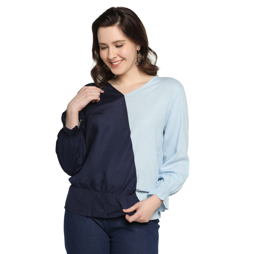 WOMEN COTTON TOP NAVY BLUE & SKY BLUE - Image 3