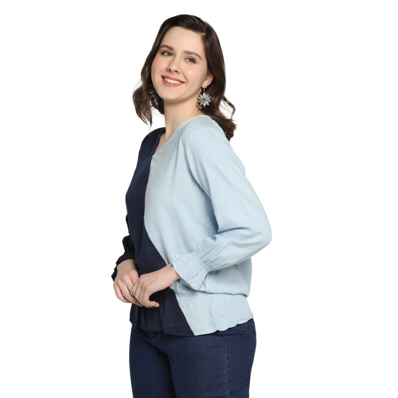 WOMEN COTTON TOP NAVY BLUE & SKY BLUE - Image 4