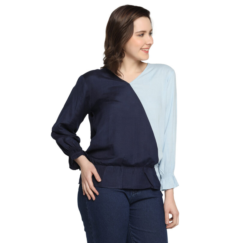 WOMEN COTTON TOP NAVY BLUE & SKY BLUE - Image 5