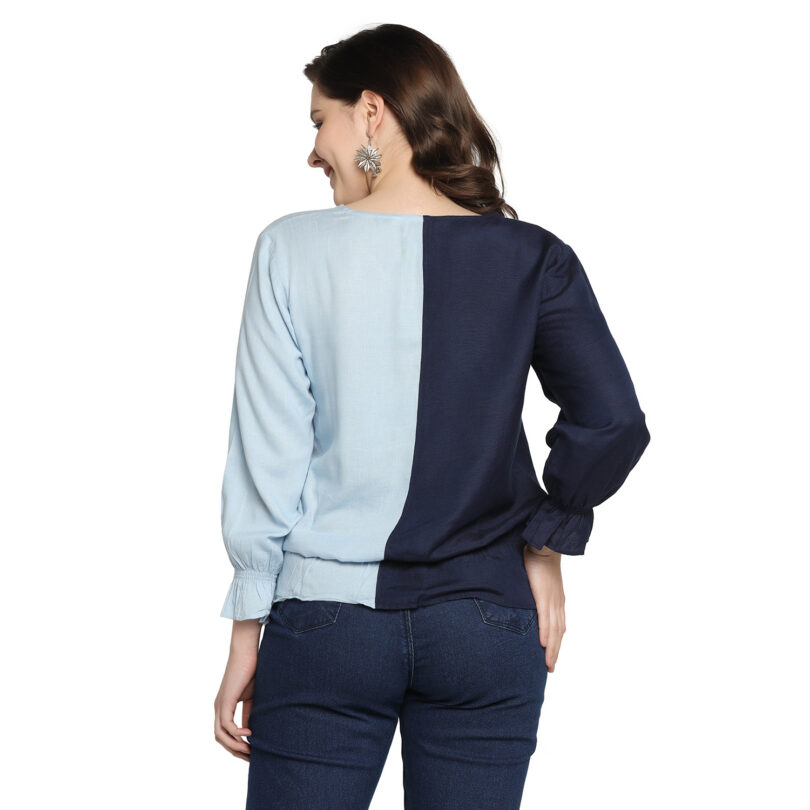 WOMEN COTTON TOP NAVY BLUE & SKY BLUE - Image 7