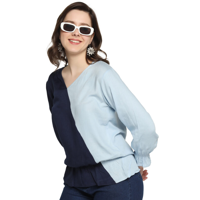 WOMEN COTTON TOP NAVY BLUE & SKY BLUE
