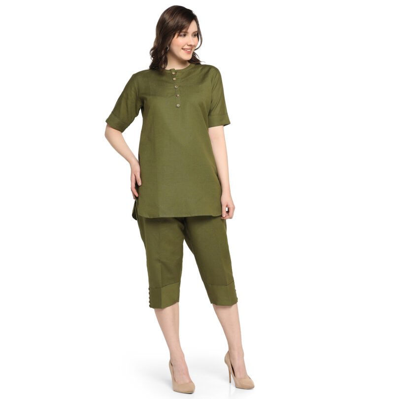 WOMEN GREEN COTTON TOP WITH PANT SET - Image 3