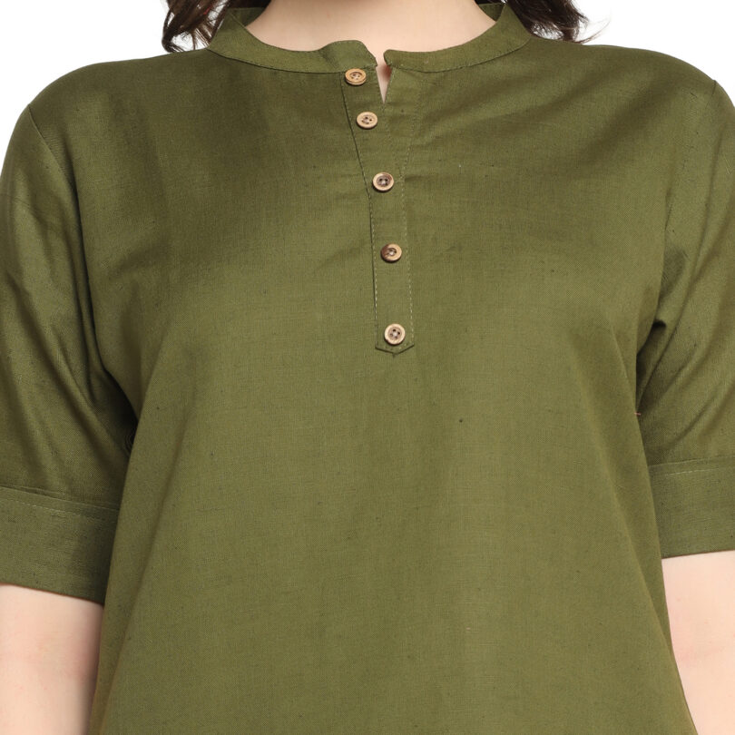 WOMEN GREEN COTTON TOP WITH PANT SET - Image 4