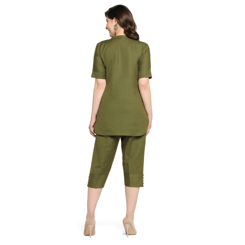 WOMEN GREEN COTTON TOP WITH PANT SET - Image 5