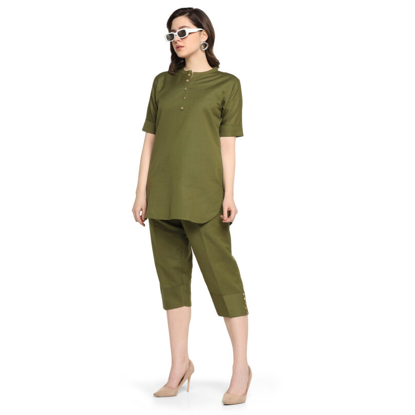 WOMEN GREEN COTTON TOP WITH PANT SET - Image 6