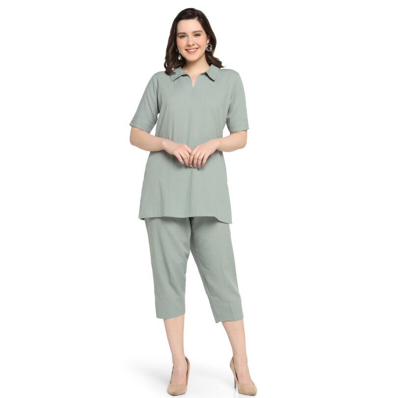 WOMEN GREY COTTON TOP WITH PANT SET