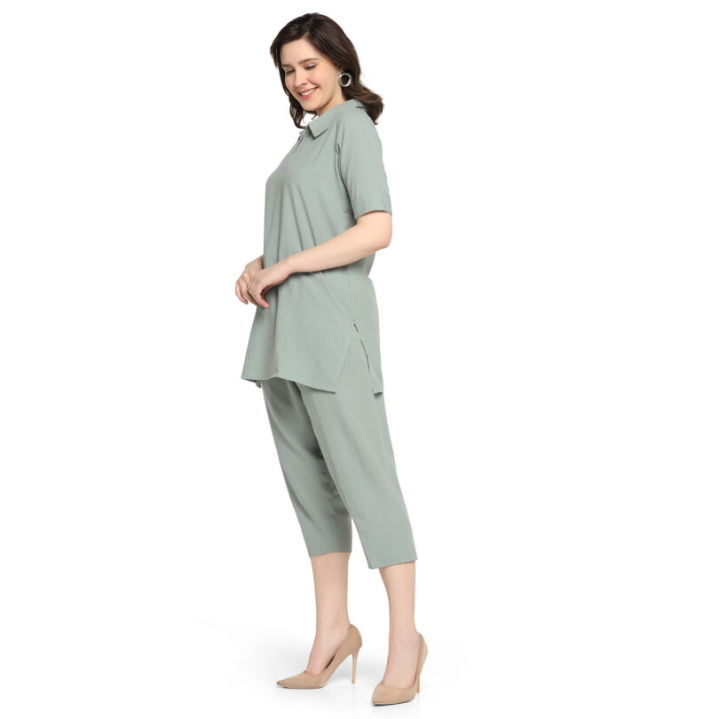 WOMEN GREY COTTON TOP WITH PANT SET - Image 2