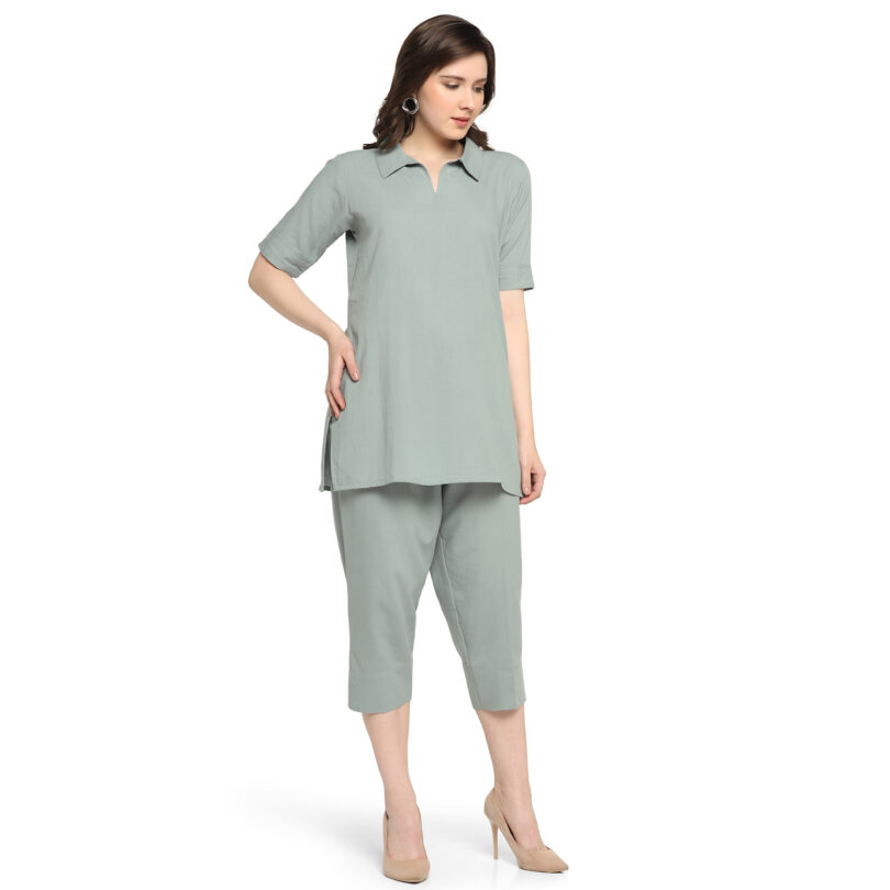 WOMEN GREY COTTON TOP WITH PANT SET - Image 3