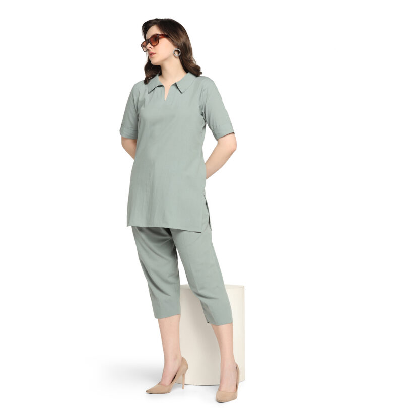 WOMEN GREY COTTON TOP WITH PANT SET - Image 6