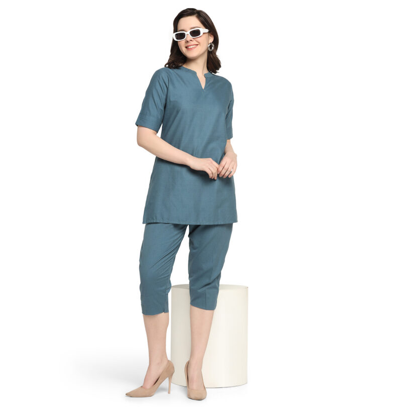 BLUISH GREY COTTON TOP WITH PANT SET