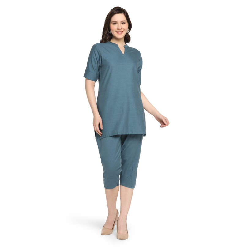 BLUISH GREY COTTON TOP WITH PANT SET - Image 2