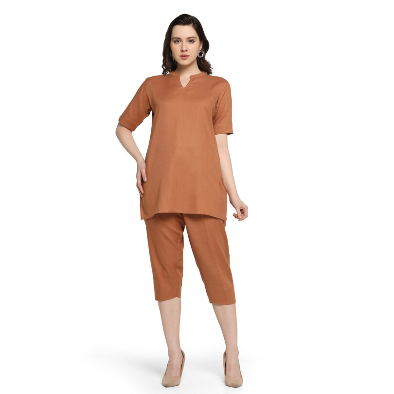 BROWN COTTON TOP WITH PANT SET