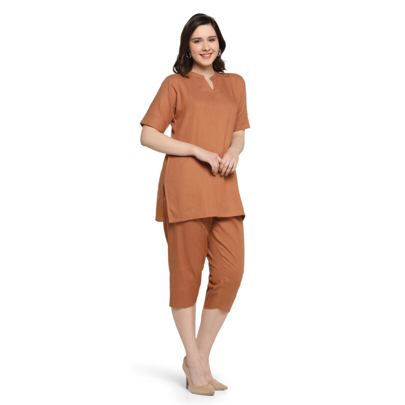 BROWN COTTON TOP WITH PANT SET - Image 3