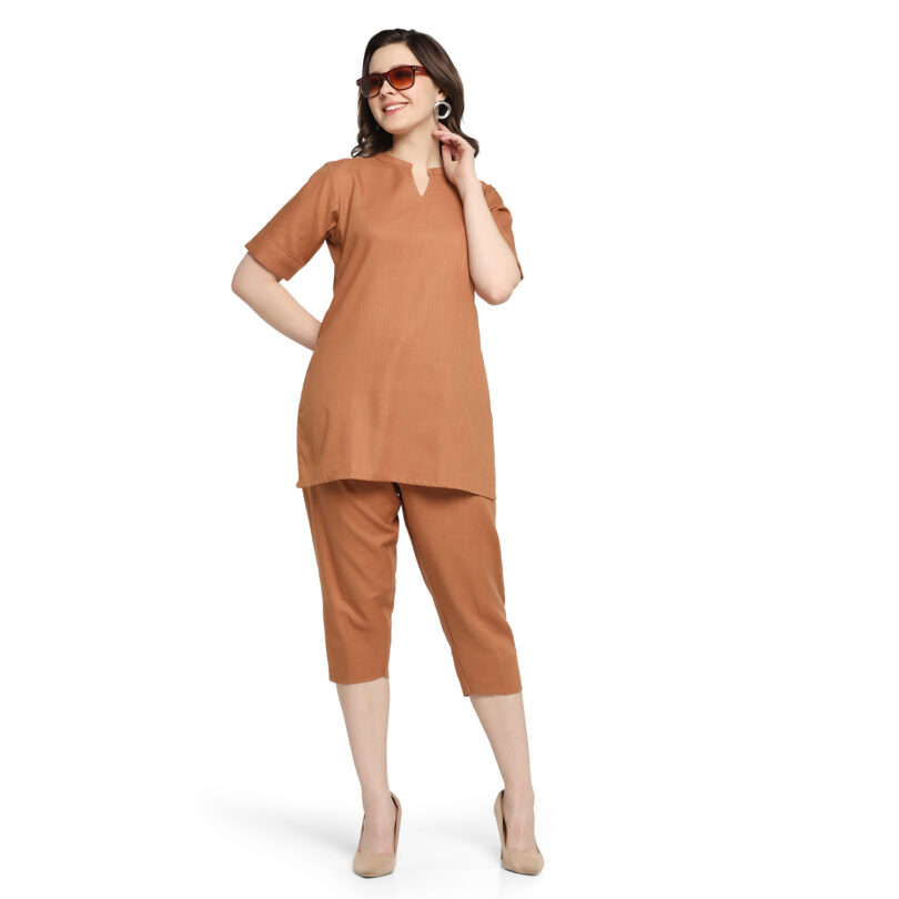 BROWN COTTON TOP WITH PANT SET - Image 6