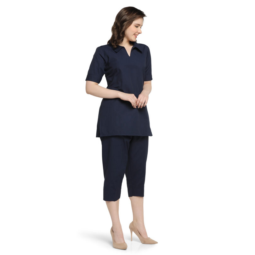 WOMEN NAVY BLUE LINEN TOP WITH PANT SET - Image 4