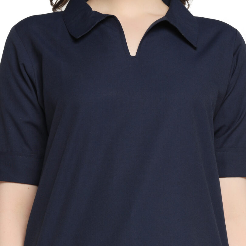 WOMEN NAVY BLUE LINEN TOP WITH PANT SET - Image 5