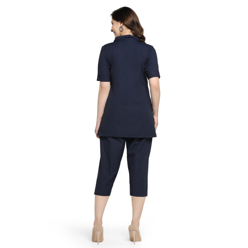 WOMEN NAVY BLUE LINEN TOP WITH PANT SET - Image 6