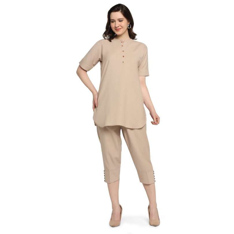 BEIGE COTTON TOP WITH PANT SET