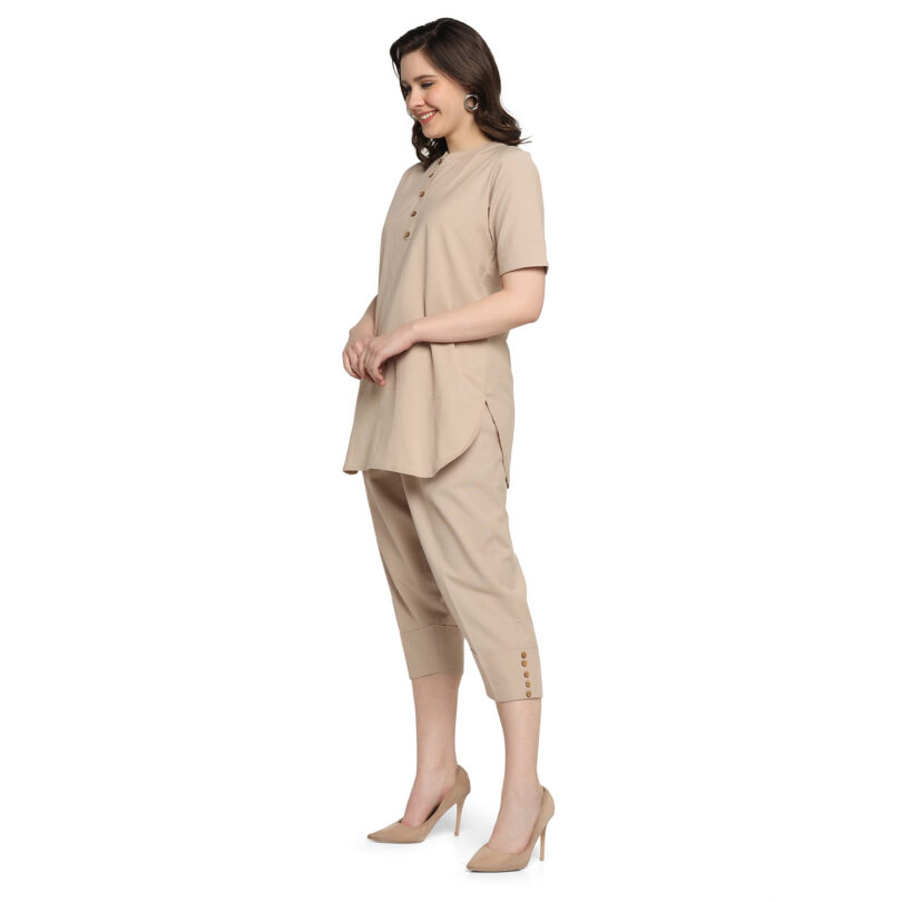 BEIGE COTTON TOP WITH PANT SET - Image 2