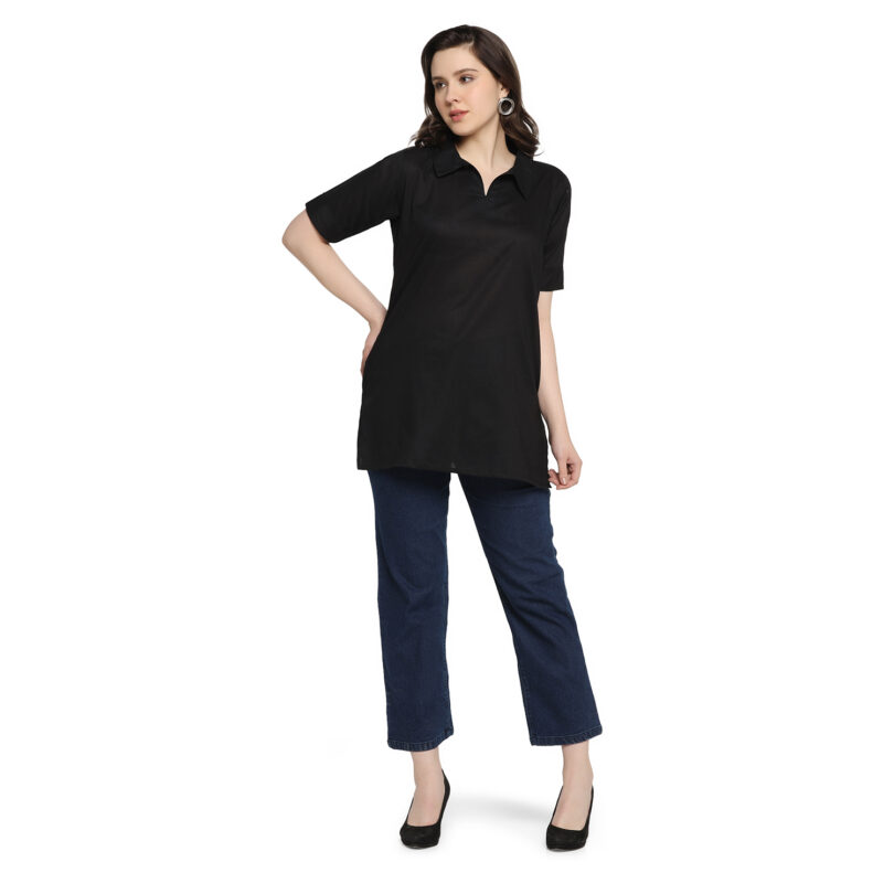 WOMEN COTTON SHORT KURTA BLACK COLOR - Image 2