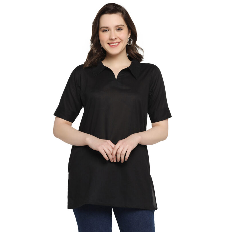 WOMEN COTTON SHORT KURTA BLACK COLOR
