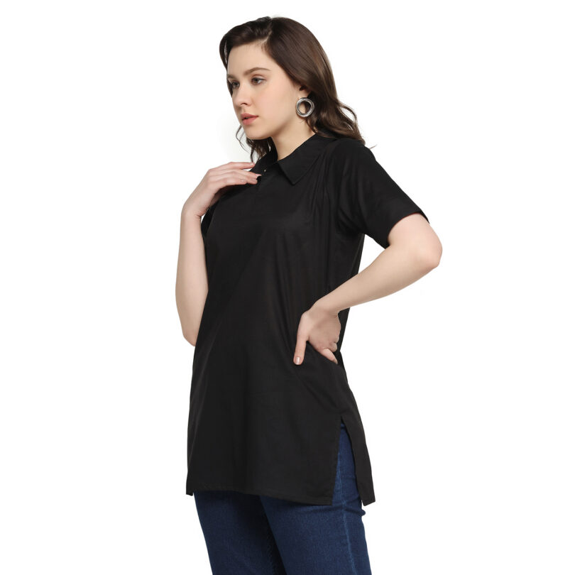 WOMEN COTTON SHORT KURTA BLACK COLOR - Image 3