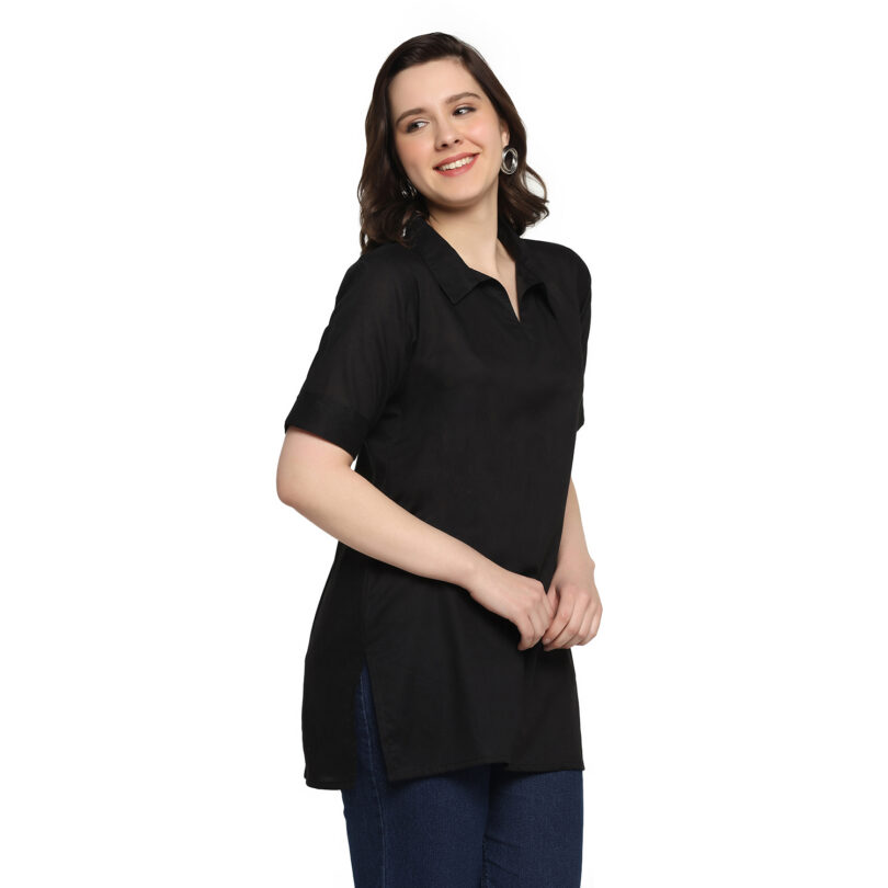 WOMEN COTTON SHORT KURTA BLACK COLOR - Image 4